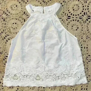 Caution to the Wind white lace halter tank